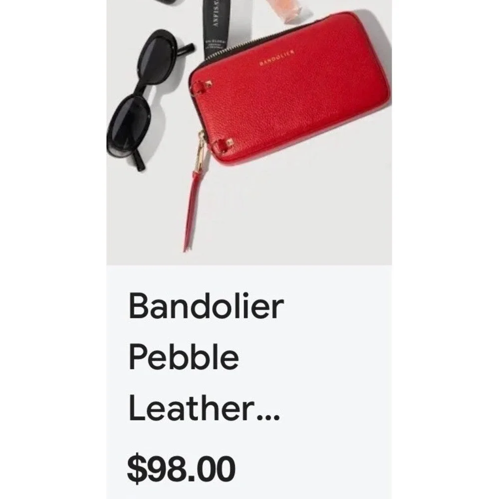 Bandolier Red Pebble Leather Expanded Pouch Gold Hardware Zip Top